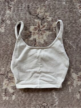 Babaton Cream Ribbed Crop Tank Top